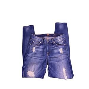 7 For All Mankind The Ankle Skinny Jeans 26x26 Blue Denim Distressed Women’s